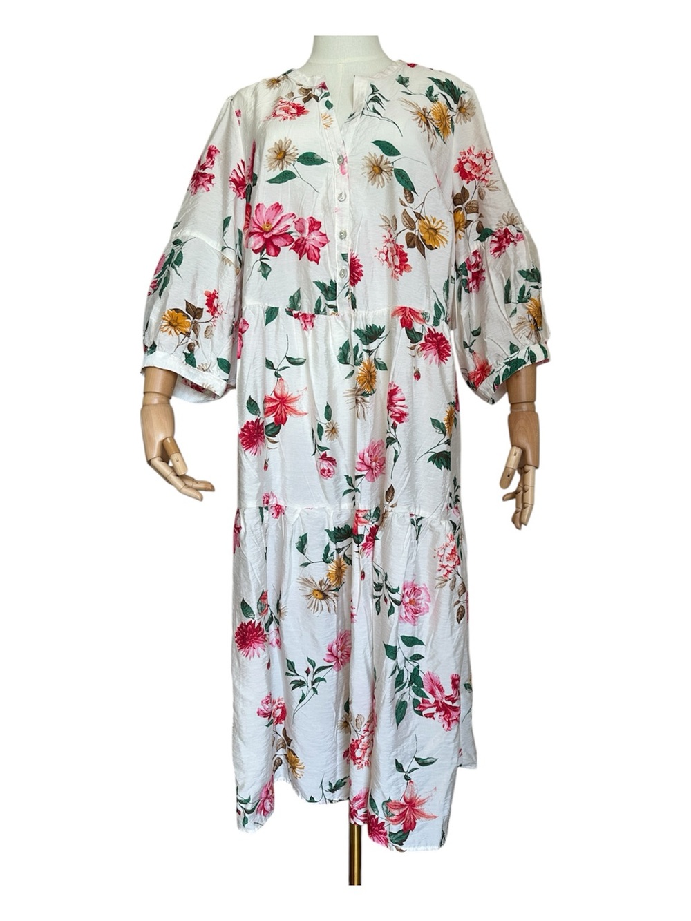 Figueroa Flower 2X Floral Tiered Midi Dress 3/4 Sleeve Rayon Plus Boho NWT